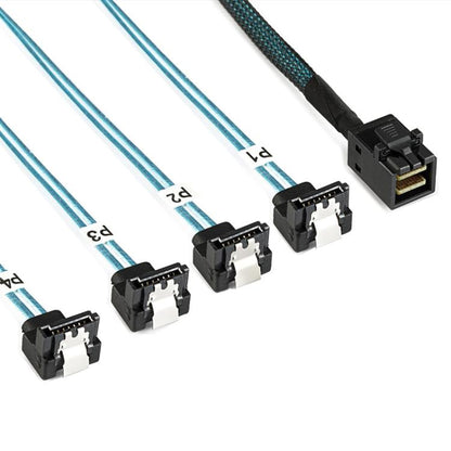 WG200 mini SAS SFF-8643 to 4 x SATA 90-Degree Angled High-Speed Server Data Cable, 0.5m, 1m
