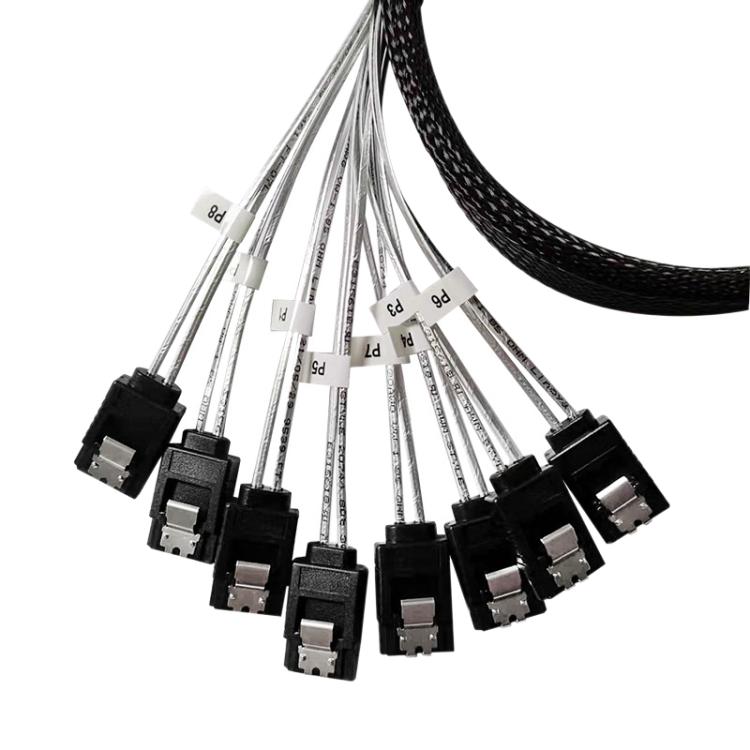 WG192 Slimline SAS4.0 SFF-8654 8i to SATAx8 Server Hard Drive High-Speed ??Adapter Cable, 0.5m Elbow, 0.8m Straight Head