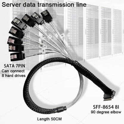 WG192 Slimline SAS4.0 SFF-8654 8i to SATAx8 Server Hard Drive High-Speed ??Adapter Cable, 0.5m Elbow, 0.8m Straight Head