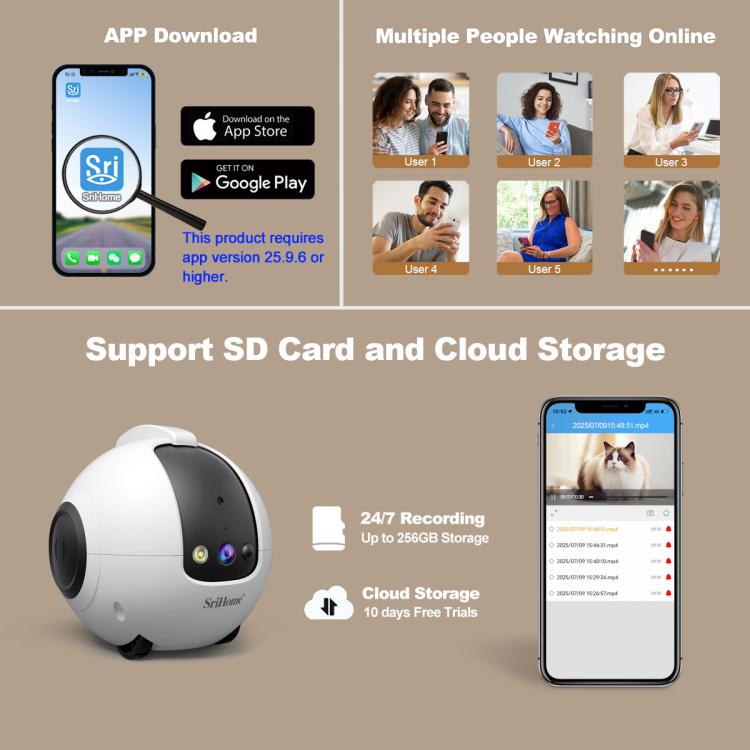 SriHome DH013 Plus 4MP Smart Pet Robot Camera with Auto-Charging Dock, US Plug, UK Plug, EU Plug, AU Plug
