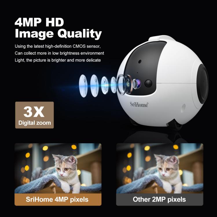 SriHome DH013 Plus 4MP Smart Pet Robot Camera with Auto-Charging Dock, US Plug, UK Plug, EU Plug, AU Plug