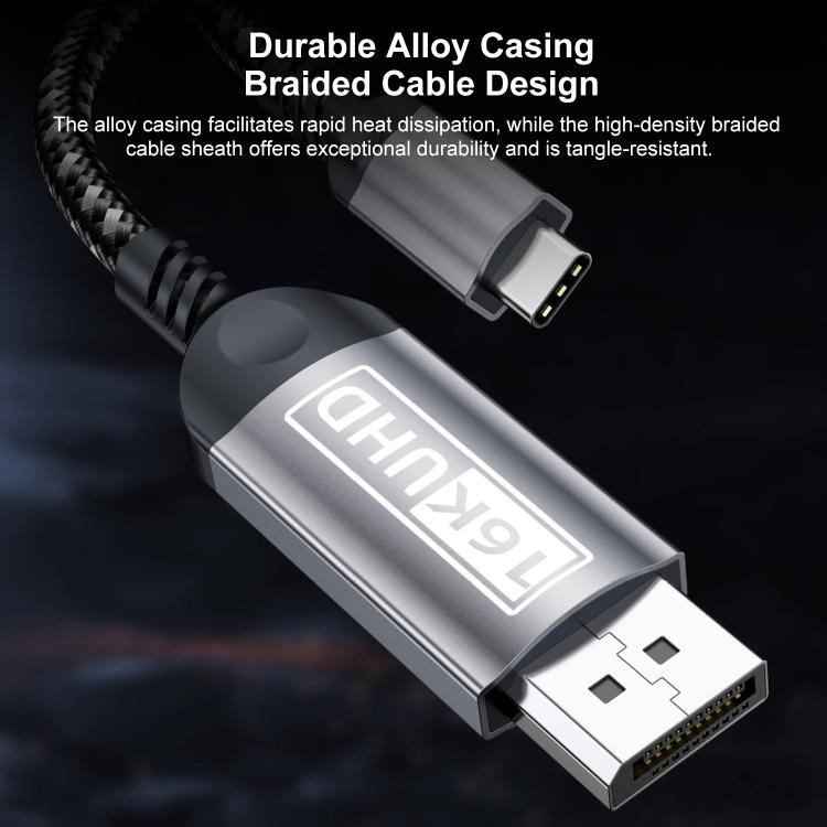 WG228 16K Ultra HD Type-C to DP 2.1 Display Cable Monitor Adapter Cable, 2m