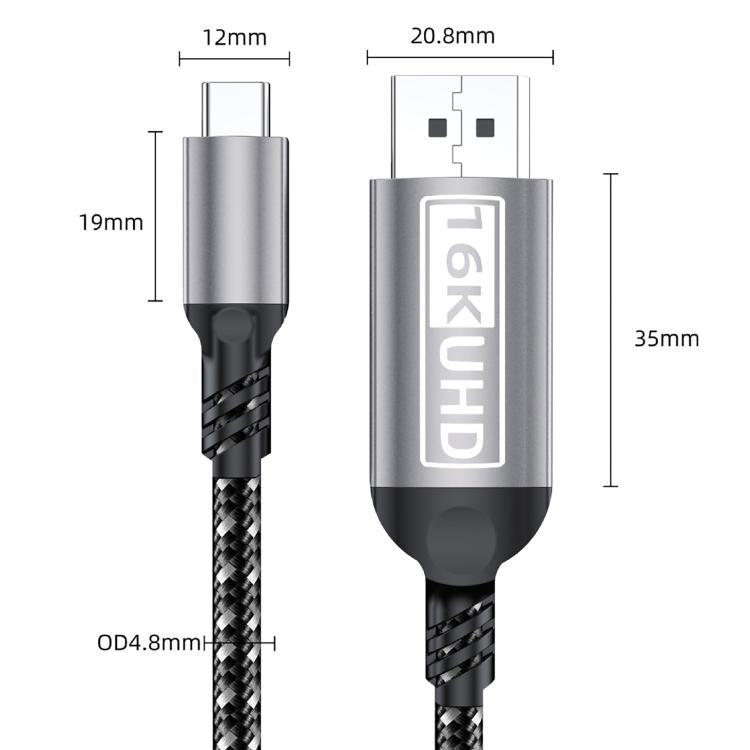 WG228 16K Ultra HD Type-C to DP 2.1 Display Cable Monitor Adapter Cable, 2m