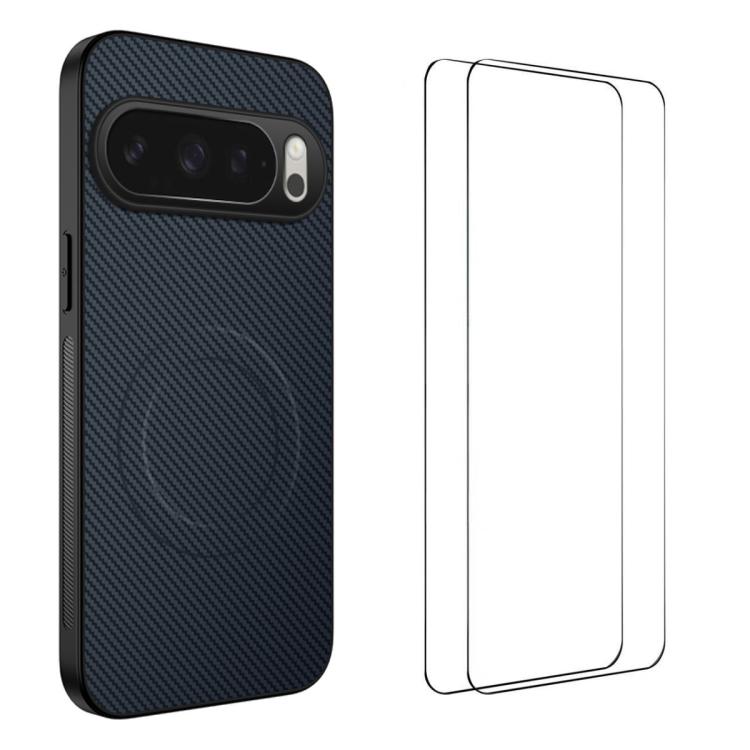 WANLONFENG TQ1 Series Magnetic Carbon Fiber Texture Phone Case with 2pcs Screen Films, For Google Pixel 10a, For Google Pixel 10 Pro XL, For Google Pixel 10 Pro, For Google Pixel 10, For Google Pixel 9a, For Google Pixel 9 Pro XL, For Google Pixel 9 Pr...