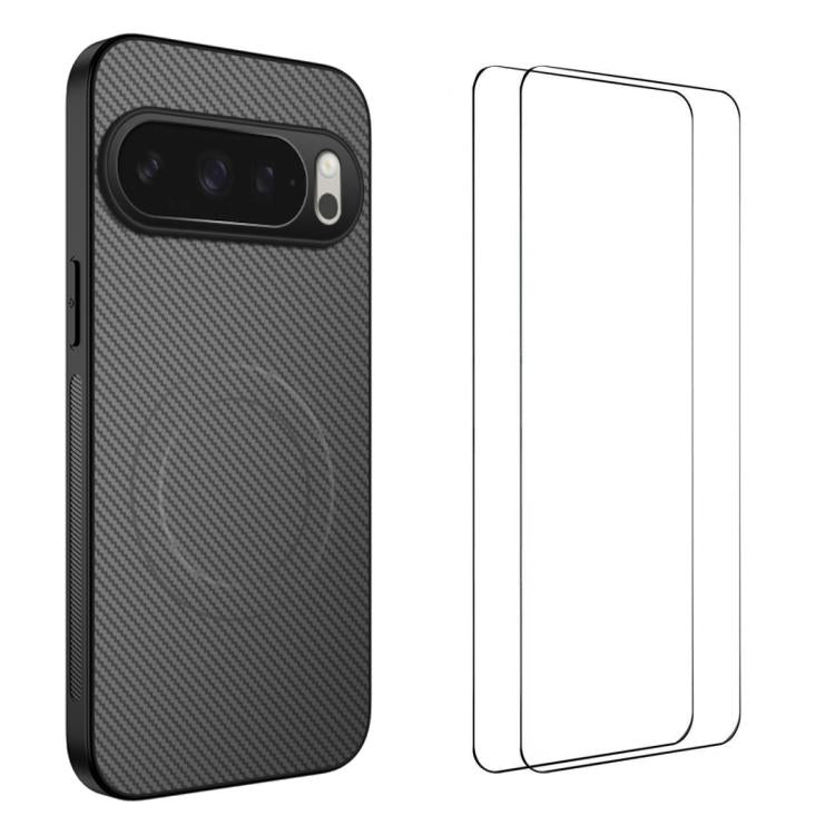 WANLONFENG TQ1 Series Magnetic Carbon Fiber Texture Phone Case with 2pcs Screen Films, For Google Pixel 10a, For Google Pixel 10 Pro XL, For Google Pixel 10 Pro, For Google Pixel 10, For Google Pixel 9a, For Google Pixel 9 Pro XL, For Google Pixel 9 Pr...