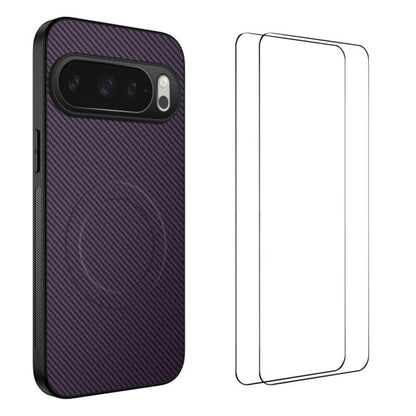 WANLONFENG TQ1 Series Magnetic Carbon Fiber Texture Phone Case with 2pcs Screen Films, For Google Pixel 10a, For Google Pixel 10 Pro XL, For Google Pixel 10 Pro, For Google Pixel 10, For Google Pixel 9a, For Google Pixel 9 Pro XL, For Google Pixel 9 Pr...