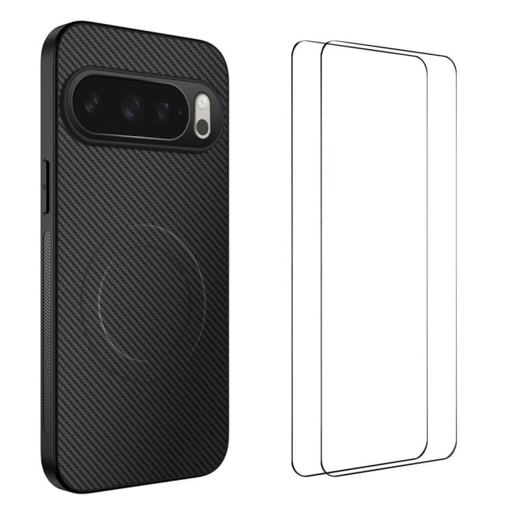 WANLONFENG TQ1 Series Magnetic Carbon Fiber Texture Phone Case with 2pcs Screen Films, For Google Pixel 10a, For Google Pixel 10 Pro XL, For Google Pixel 10 Pro, For Google Pixel 10, For Google Pixel 9a, For Google Pixel 9 Pro XL, For Google Pixel 9 Pr...