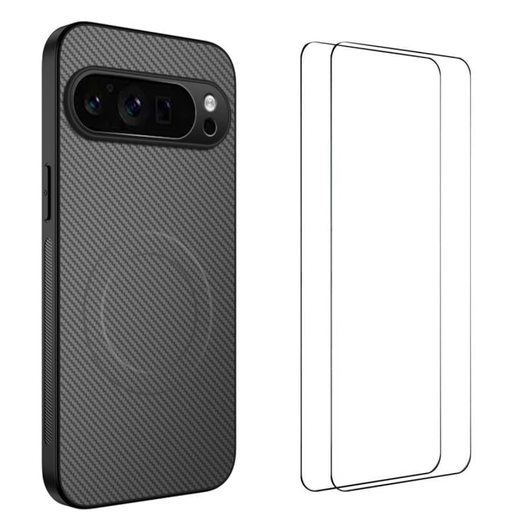 WANLONFENG TQ1 Series Magnetic Carbon Fiber Texture Phone Case with 2pcs Screen Films, For Google Pixel 10a, For Google Pixel 10 Pro XL, For Google Pixel 10 Pro, For Google Pixel 10, For Google Pixel 9a, For Google Pixel 9 Pro XL, For Google Pixel 9 Pr...