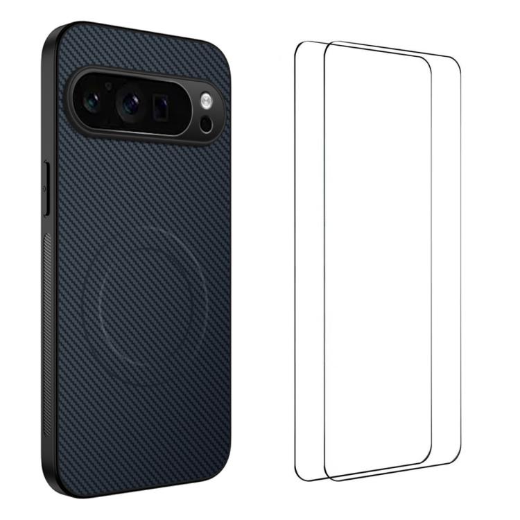 WANLONFENG TQ1 Series Magnetic Carbon Fiber Texture Phone Case with 2pcs Screen Films, For Google Pixel 10a, For Google Pixel 10 Pro XL, For Google Pixel 10 Pro, For Google Pixel 10, For Google Pixel 9a, For Google Pixel 9 Pro XL, For Google Pixel 9 Pr...