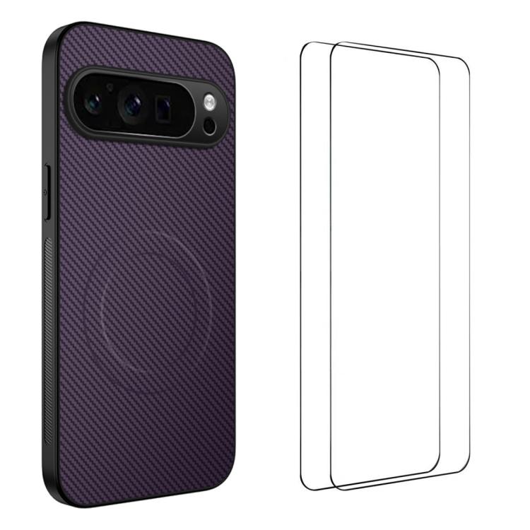 WANLONFENG TQ1 Series Magnetic Carbon Fiber Texture Phone Case with 2pcs Screen Films, For Google Pixel 10a, For Google Pixel 10 Pro XL, For Google Pixel 10 Pro, For Google Pixel 10, For Google Pixel 9a, For Google Pixel 9 Pro XL, For Google Pixel 9 Pr...
