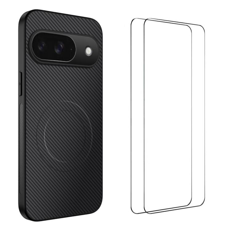 WANLONFENG TQ1 Series Magnetic Carbon Fiber Texture Phone Case with 2pcs Screen Films, For Google Pixel 10a, For Google Pixel 10 Pro XL, For Google Pixel 10 Pro, For Google Pixel 10, For Google Pixel 9a, For Google Pixel 9 Pro XL, For Google Pixel 9 Pr...