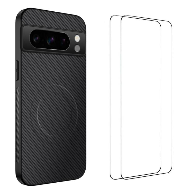 WANLONFENG TQ1 Series Magnetic Carbon Fiber Texture Phone Case with 2pcs Screen Films, For Google Pixel 10a, For Google Pixel 10 Pro XL, For Google Pixel 10 Pro, For Google Pixel 10, For Google Pixel 9a, For Google Pixel 9 Pro XL, For Google Pixel 9 Pr...