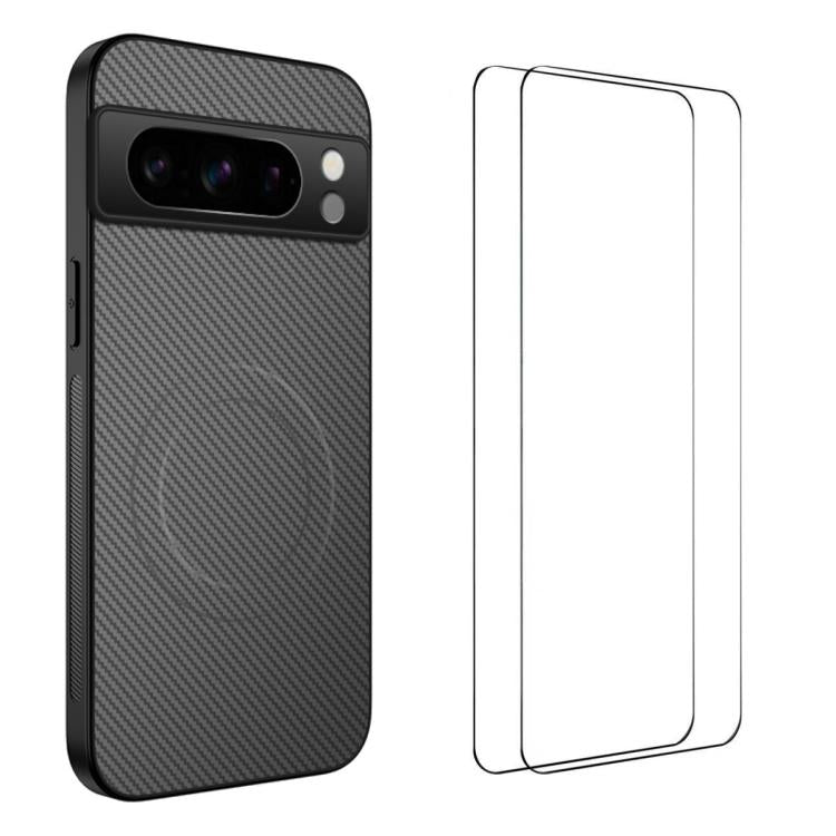 WANLONFENG TQ1 Series Magnetic Carbon Fiber Texture Phone Case with 2pcs Screen Films, For Google Pixel 10a, For Google Pixel 10 Pro XL, For Google Pixel 10 Pro, For Google Pixel 10, For Google Pixel 9a, For Google Pixel 9 Pro XL, For Google Pixel 9 Pr...