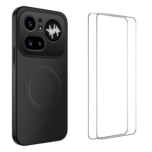 WANLONFENG TQ1 Series Magnetic Carbon Fiber Texture Phone Case with 2pcs Screen Films, For Nothing Phone 4a Pro, For Nothing Phone 4a, For Nothing Phone 3a, For Nothing Phone 3a Pro