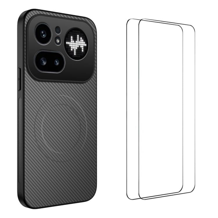 WANLONFENG TQ1 Series Magnetic Carbon Fiber Texture Phone Case with 2pcs Screen Films, For Nothing Phone 4a Pro, For Nothing Phone 4a, For Nothing Phone 3a, For Nothing Phone 3a Pro