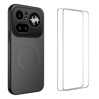 WANLONFENG TQ1 Series Magnetic Carbon Fiber Texture Phone Case with 2pcs Screen Films, For Nothing Phone 4a Pro, For Nothing Phone 4a, For Nothing Phone 3a, For Nothing Phone 3a Pro