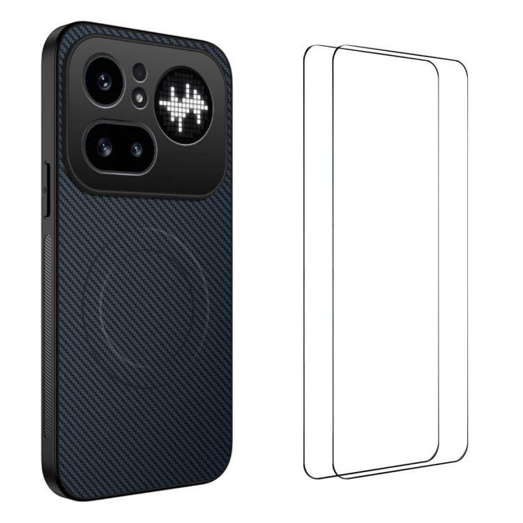 WANLONFENG TQ1 Series Magnetic Carbon Fiber Texture Phone Case with 2pcs Screen Films, For Nothing Phone 4a Pro, For Nothing Phone 4a, For Nothing Phone 3a, For Nothing Phone 3a Pro