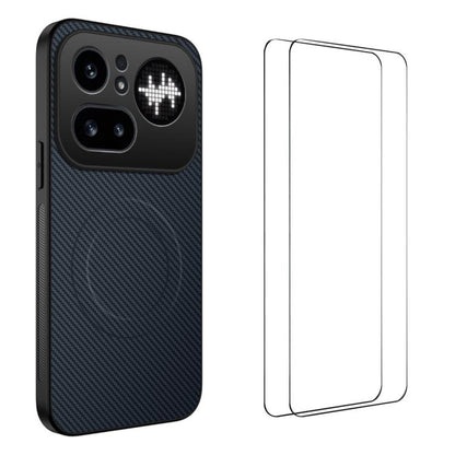 WANLONFENG TQ1 Series Magnetic Carbon Fiber Texture Phone Case with 2pcs Screen Films, For Nothing Phone 4a Pro, For Nothing Phone 4a, For Nothing Phone 3a, For Nothing Phone 3a Pro