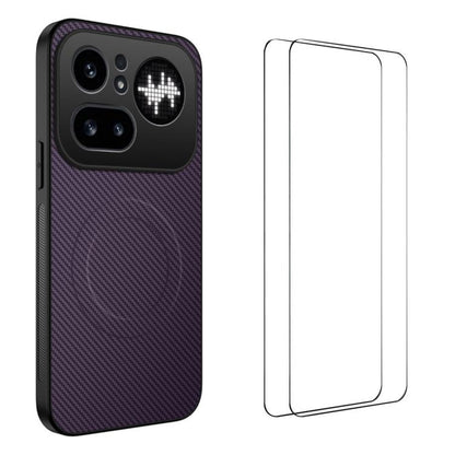 WANLONFENG TQ1 Series Magnetic Carbon Fiber Texture Phone Case with 2pcs Screen Films, For Nothing Phone 4a Pro, For Nothing Phone 4a, For Nothing Phone 3a, For Nothing Phone 3a Pro