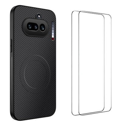 WANLONFENG TQ1 Series Magnetic Carbon Fiber Texture Phone Case with 2pcs Screen Films, For Nothing Phone 4a Pro, For Nothing Phone 4a, For Nothing Phone 3a, For Nothing Phone 3a Pro
