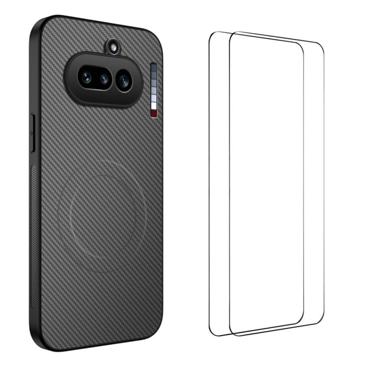 WANLONFENG TQ1 Series Magnetic Carbon Fiber Texture Phone Case with 2pcs Screen Films, For Nothing Phone 4a Pro, For Nothing Phone 4a, For Nothing Phone 3a, For Nothing Phone 3a Pro