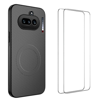WANLONFENG TQ1 Series Magnetic Carbon Fiber Texture Phone Case with 2pcs Screen Films, For Nothing Phone 4a Pro, For Nothing Phone 4a, For Nothing Phone 3a, For Nothing Phone 3a Pro