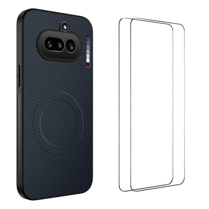 WANLONFENG TQ1 Series Magnetic Carbon Fiber Texture Phone Case with 2pcs Screen Films, For Nothing Phone 4a Pro, For Nothing Phone 4a, For Nothing Phone 3a, For Nothing Phone 3a Pro