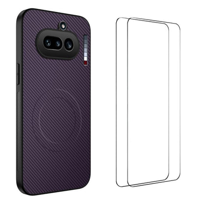 WANLONFENG TQ1 Series Magnetic Carbon Fiber Texture Phone Case with 2pcs Screen Films, For Nothing Phone 4a Pro, For Nothing Phone 4a, For Nothing Phone 3a, For Nothing Phone 3a Pro