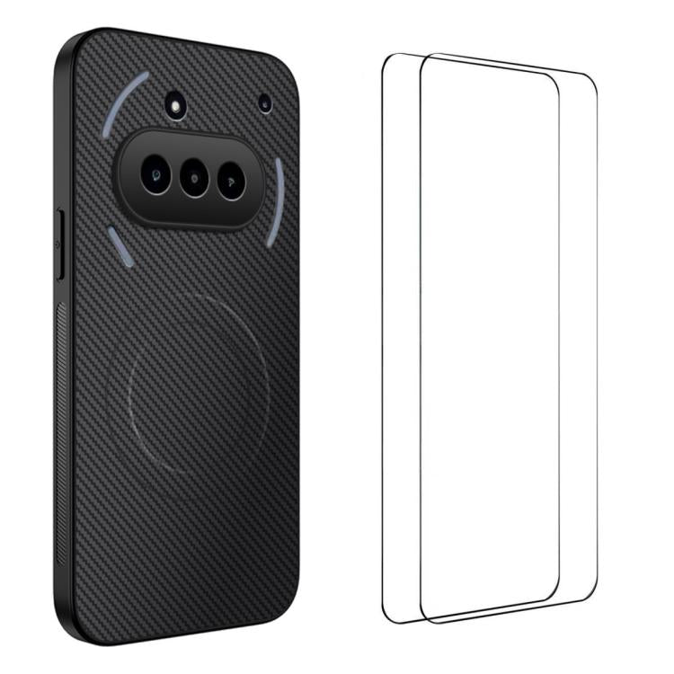 WANLONFENG TQ1 Series Magnetic Carbon Fiber Texture Phone Case with 2pcs Screen Films, For Nothing Phone 4a Pro, For Nothing Phone 4a, For Nothing Phone 3a, For Nothing Phone 3a Pro