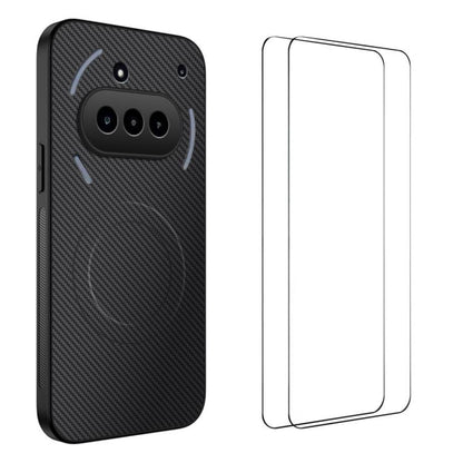 WANLONFENG TQ1 Series Magnetic Carbon Fiber Texture Phone Case with 2pcs Screen Films, For Nothing Phone 4a Pro, For Nothing Phone 4a, For Nothing Phone 3a, For Nothing Phone 3a Pro
