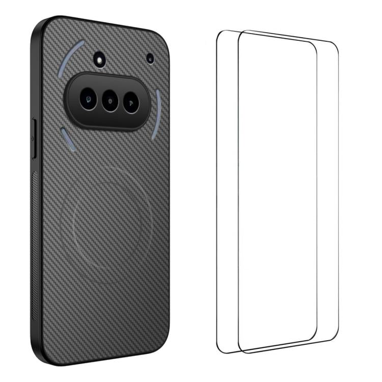 WANLONFENG TQ1 Series Magnetic Carbon Fiber Texture Phone Case with 2pcs Screen Films, For Nothing Phone 4a Pro, For Nothing Phone 4a, For Nothing Phone 3a, For Nothing Phone 3a Pro