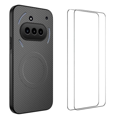 WANLONFENG TQ1 Series Magnetic Carbon Fiber Texture Phone Case with 2pcs Screen Films, For Nothing Phone 4a Pro, For Nothing Phone 4a, For Nothing Phone 3a, For Nothing Phone 3a Pro