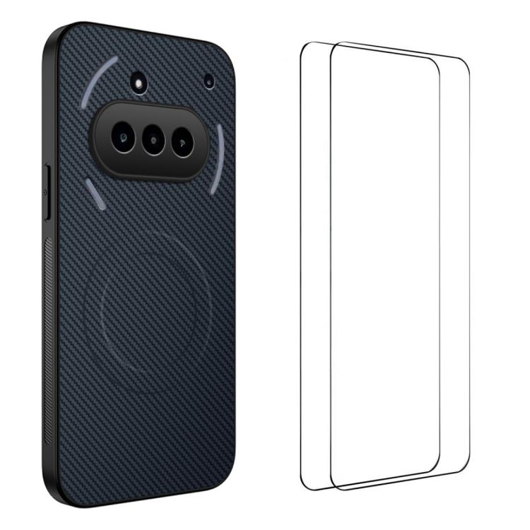 WANLONFENG TQ1 Series Magnetic Carbon Fiber Texture Phone Case with 2pcs Screen Films, For Nothing Phone 4a Pro, For Nothing Phone 4a, For Nothing Phone 3a, For Nothing Phone 3a Pro