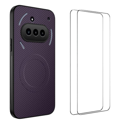 WANLONFENG TQ1 Series Magnetic Carbon Fiber Texture Phone Case with 2pcs Screen Films, For Nothing Phone 4a Pro, For Nothing Phone 4a, For Nothing Phone 3a, For Nothing Phone 3a Pro