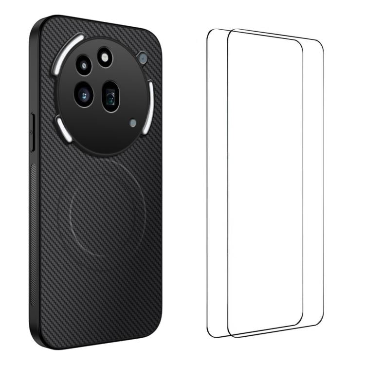 WANLONFENG TQ1 Series Magnetic Carbon Fiber Texture Phone Case with 2pcs Screen Films, For Nothing Phone 4a Pro, For Nothing Phone 4a, For Nothing Phone 3a, For Nothing Phone 3a Pro