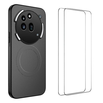 WANLONFENG TQ1 Series Magnetic Carbon Fiber Texture Phone Case with 2pcs Screen Films, For Nothing Phone 4a Pro, For Nothing Phone 4a, For Nothing Phone 3a, For Nothing Phone 3a Pro