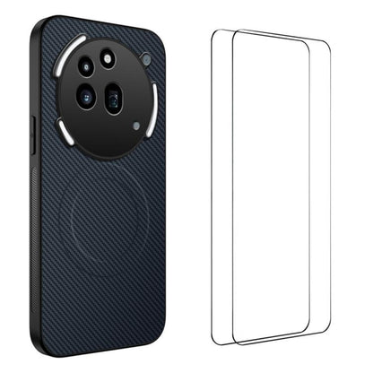 WANLONFENG TQ1 Series Magnetic Carbon Fiber Texture Phone Case with 2pcs Screen Films, For Nothing Phone 4a Pro, For Nothing Phone 4a, For Nothing Phone 3a, For Nothing Phone 3a Pro