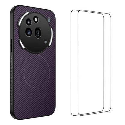 WANLONFENG TQ1 Series Magnetic Carbon Fiber Texture Phone Case with 2pcs Screen Films, For Nothing Phone 4a Pro, For Nothing Phone 4a, For Nothing Phone 3a, For Nothing Phone 3a Pro