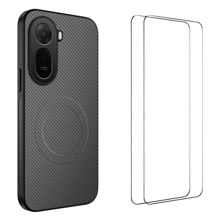 WANLONFENG TQ1 Series Magnetic Carbon Fiber Texture Phone Case with 2pcs Screen Films, For Redmi A7 Pro 171mm / Poco C85x 5G, For Redmi 15a 5G, For Redmi Turbo 5 Max / Poco X8 Pro Max 5G, For Redmi Turbo 5 5G / Poco X8 Pro 5G                           ...