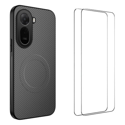 WANLONFENG TQ1 Series Magnetic Carbon Fiber Texture Phone Case with 2pcs Screen Films, For Redmi A7 Pro 171mm / Poco C85x 5G, For Redmi 15a 5G, For Redmi Turbo 5 Max / Poco X8 Pro Max 5G, For Redmi Turbo 5 5G / Poco X8 Pro 5G                           ...