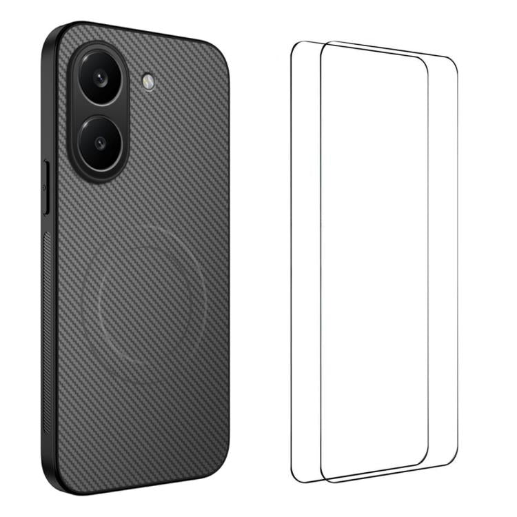 WANLONFENG TQ1 Series Magnetic Carbon Fiber Texture Phone Case with 2pcs Screen Films, For Redmi A7 Pro 171mm / Poco C85x 5G, For Redmi 15a 5G, For Redmi Turbo 5 Max / Poco X8 Pro Max 5G, For Redmi Turbo 5 5G / Poco X8 Pro 5G                           ...