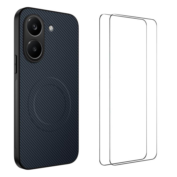 WANLONFENG TQ1 Series Magnetic Carbon Fiber Texture Phone Case with 2pcs Screen Films, For Redmi A7 Pro 171mm / Poco C85x 5G, For Redmi 15a 5G, For Redmi Turbo 5 Max / Poco X8 Pro Max 5G, For Redmi Turbo 5 5G / Poco X8 Pro 5G                           ...