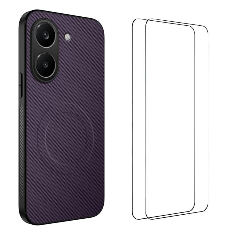 WANLONFENG TQ1 Series Magnetic Carbon Fiber Texture Phone Case with 2pcs Screen Films, For Redmi A7 Pro 171mm / Poco C85x 5G, For Redmi 15a 5G, For Redmi Turbo 5 Max / Poco X8 Pro Max 5G, For Redmi Turbo 5 5G / Poco X8 Pro 5G                           ...