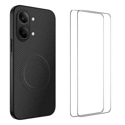 WANLONFENG TQ1 Series Magnetic Carbon Fiber Texture Phone Case with 2pcs Screen Films, For Redmi A7 Pro 171mm / Poco C85x 5G, For Redmi 15a 5G, For Redmi Turbo 5 Max / Poco X8 Pro Max 5G, For Redmi Turbo 5 5G / Poco X8 Pro 5G                           ...