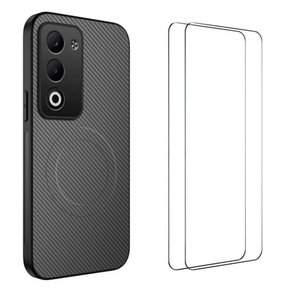 WANLONFENG TQ1 Series Magnetic Carbon Fiber Texture Phone Case with 2pcs Screen Films, For Redmi A7 Pro 171mm / Poco C85x 5G, For Redmi 15a 5G, For Redmi Turbo 5 Max / Poco X8 Pro Max 5G, For Redmi Turbo 5 5G / Poco X8 Pro 5G                           ...