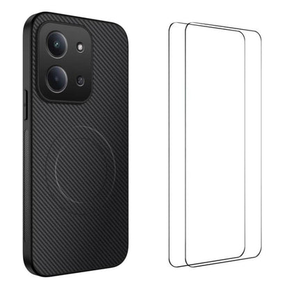 WANLONFENG TQ1 Series Magnetic Carbon Fiber Texture Phone Case with 2pcs Screen Films, For Redmi A7 Pro 171mm / Poco C85x 5G, For Redmi 15a 5G, For Redmi Turbo 5 Max / Poco X8 Pro Max 5G, For Redmi Turbo 5 5G / Poco X8 Pro 5G                           ...