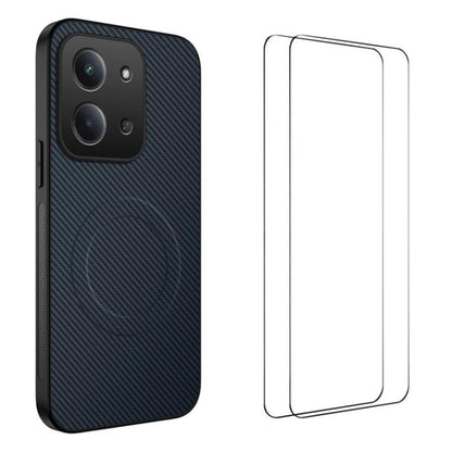 WANLONFENG TQ1 Series Magnetic Carbon Fiber Texture Phone Case with 2pcs Screen Films, For Redmi A7 Pro 171mm / Poco C85x 5G, For Redmi 15a 5G, For Redmi Turbo 5 Max / Poco X8 Pro Max 5G, For Redmi Turbo 5 5G / Poco X8 Pro 5G                           ...