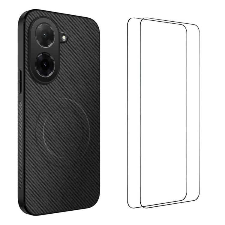 WANLONFENG TQ1 Series Magnetic Carbon Fiber Texture Phone Case with 2pcs Screen Films, For Redmi A7 Pro 171mm / Poco C85x 5G, For Redmi 15a 5G, For Redmi Turbo 5 Max / Poco X8 Pro Max 5G, For Redmi Turbo 5 5G / Poco X8 Pro 5G                           ...