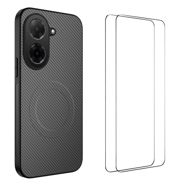 WANLONFENG TQ1 Series Magnetic Carbon Fiber Texture Phone Case with 2pcs Screen Films, For Redmi A7 Pro 171mm / Poco C85x 5G, For Redmi 15a 5G, For Redmi Turbo 5 Max / Poco X8 Pro Max 5G, For Redmi Turbo 5 5G / Poco X8 Pro 5G                           ...