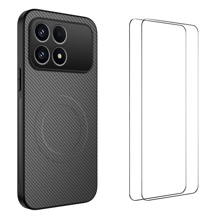 WANLONFENG TQ1 Series Magnetic Carbon Fiber Texture Phone Case with 2pcs Screen Films, For Redmi A7 Pro 171mm / Poco C85x 5G, For Redmi 15a 5G, For Redmi Turbo 5 Max / Poco X8 Pro Max 5G, For Redmi Turbo 5 5G / Poco X8 Pro 5G                           ...